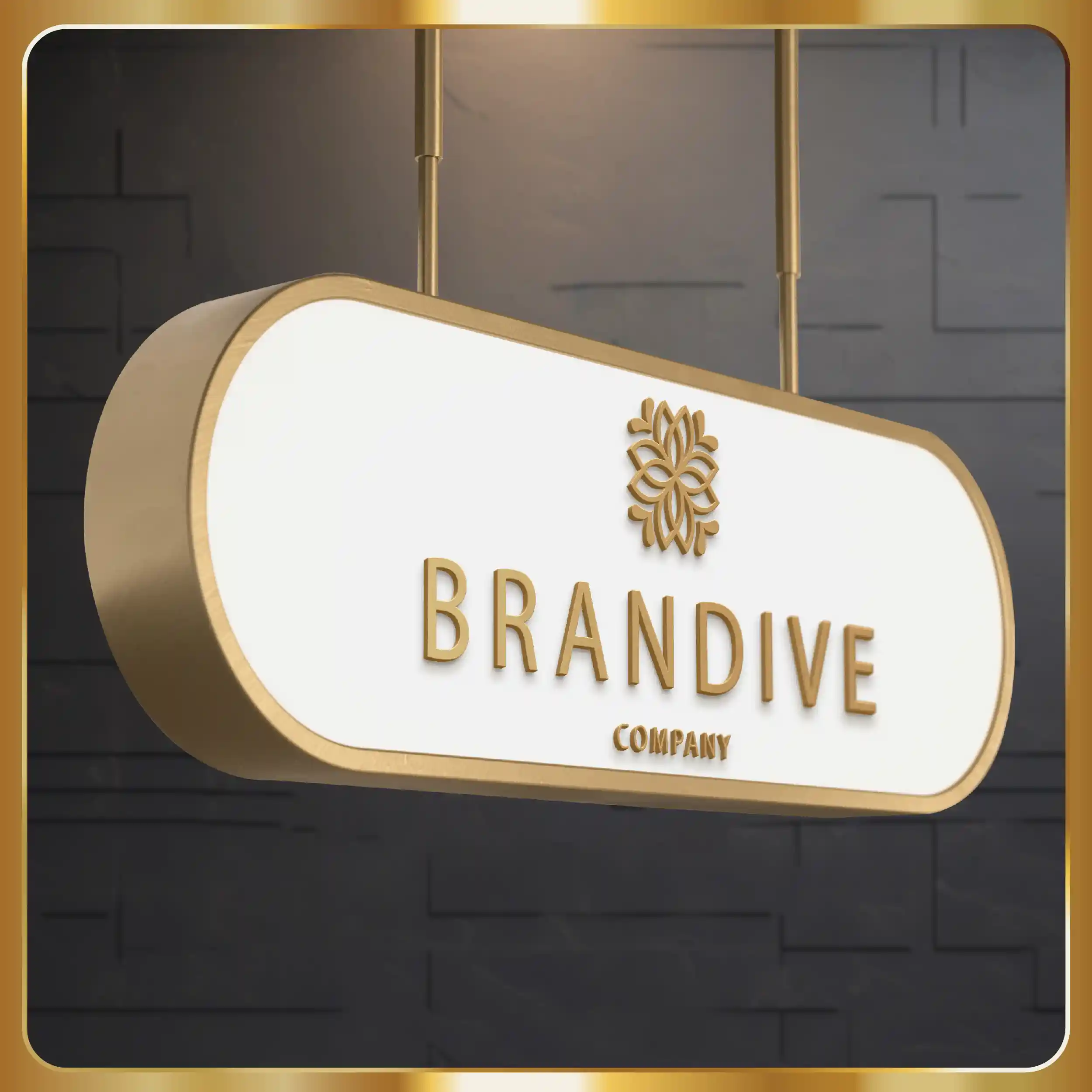 A creative design company logo on a black wall.